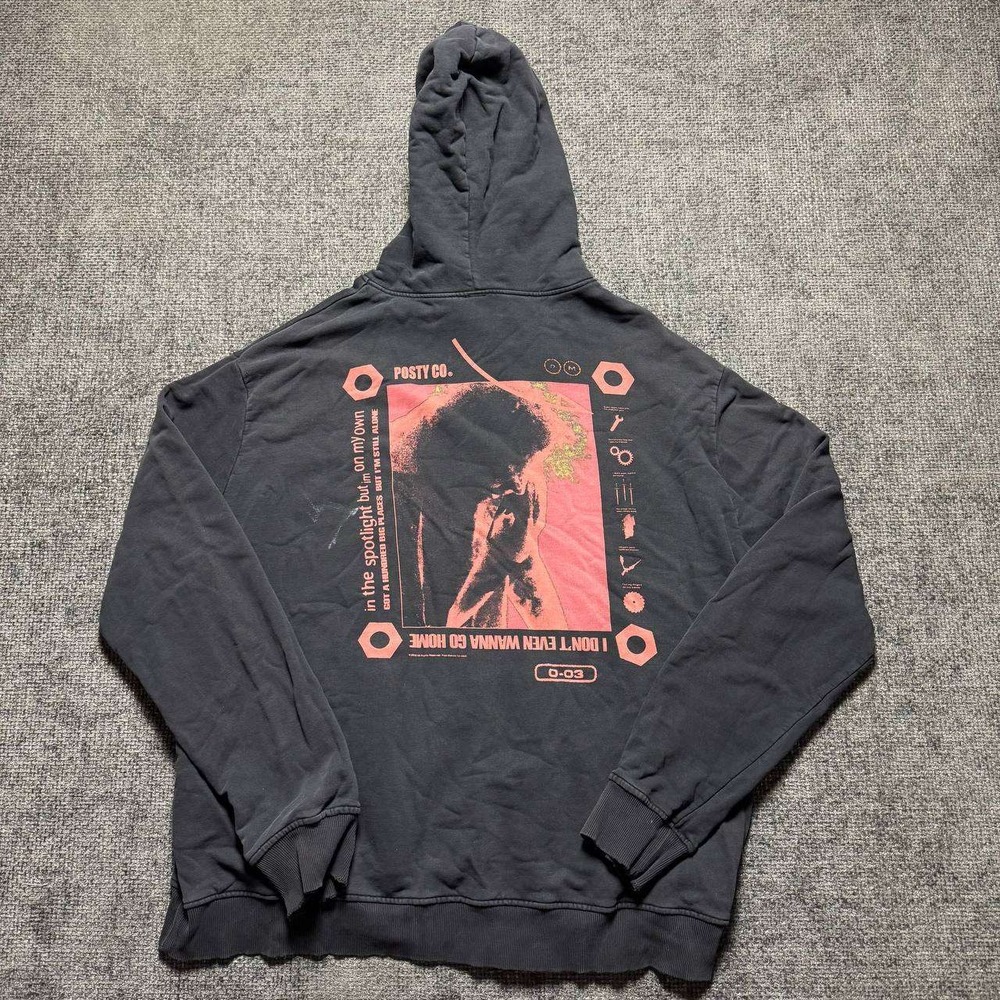 Post Malone H&M Hoodie Mens XL Washed Black Posty Co Graphic Streetwear Merch